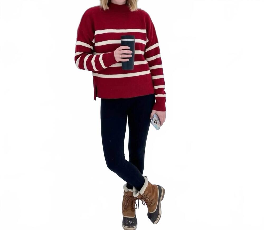 NEW LA MIEL striped dolman sleeve mock neck sweater in red & cream